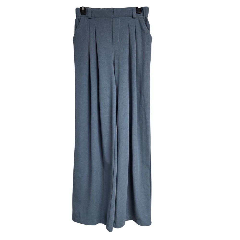 Halara Wide Leg Pleated High Rise Trouser Pants Blue Women's Size S Tall